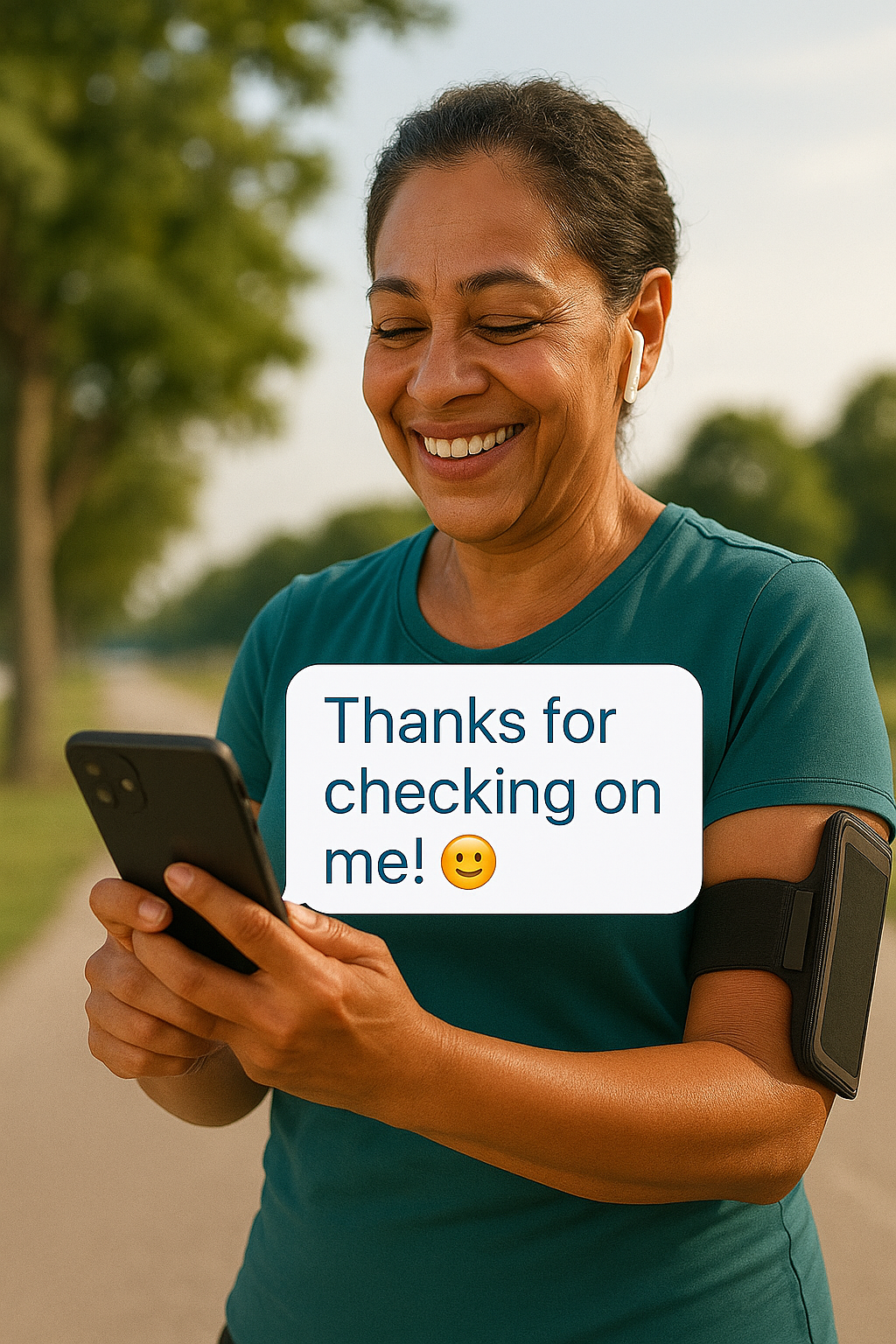 Senior woman receiving supportive message from care team